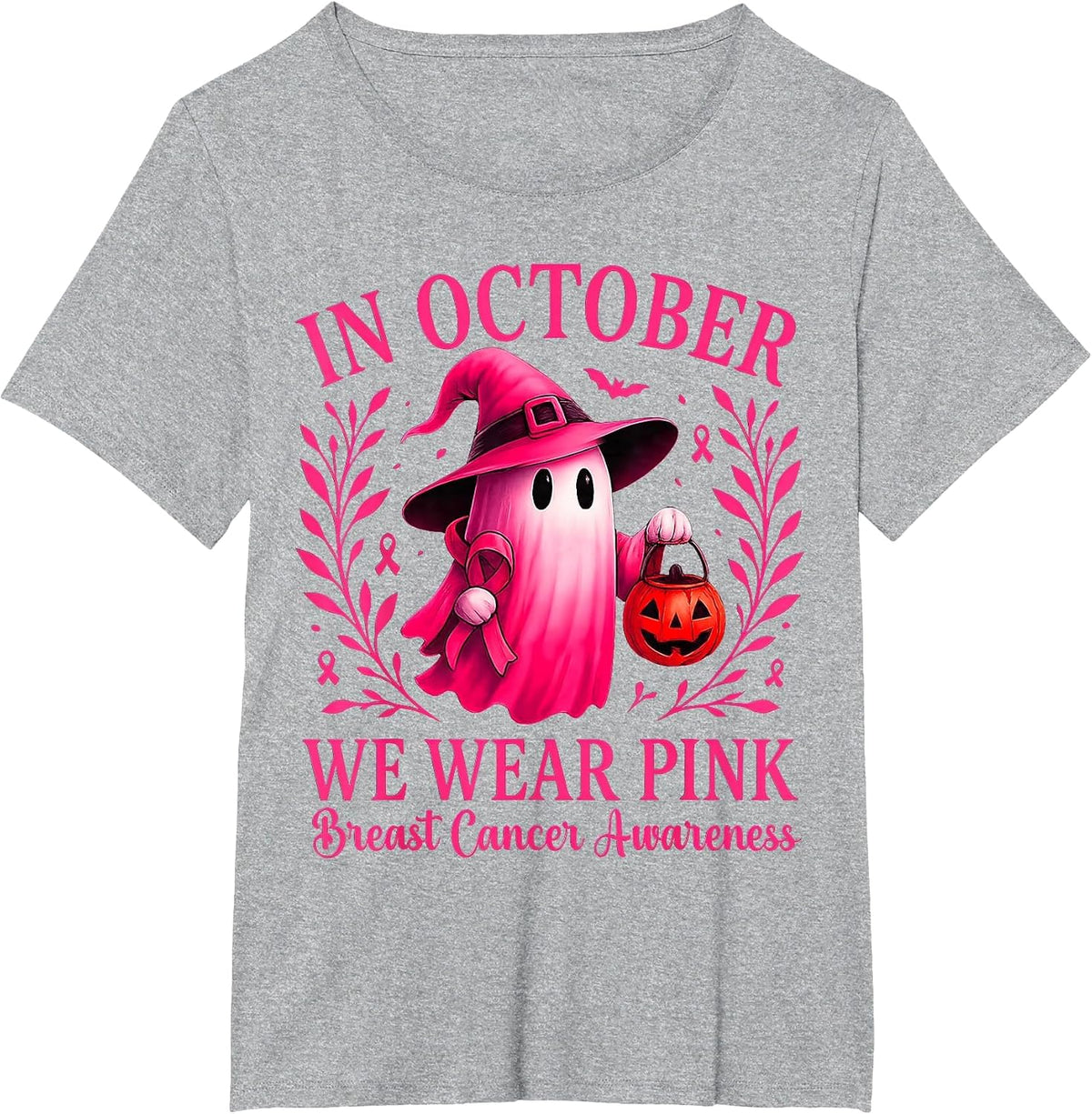 Breast Cancer Women Halloween in October We Wear Pink T-Shirt - Heather Grey