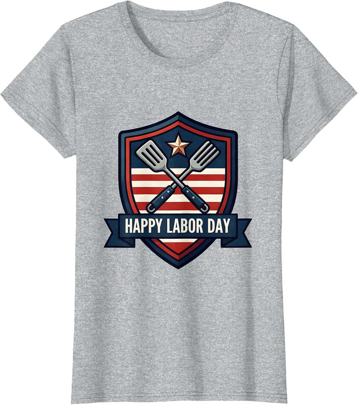 Women's Happy Labor Day Patriotic Americana Shield Emblem BBQ Gift T-Shirt - Heather Grey