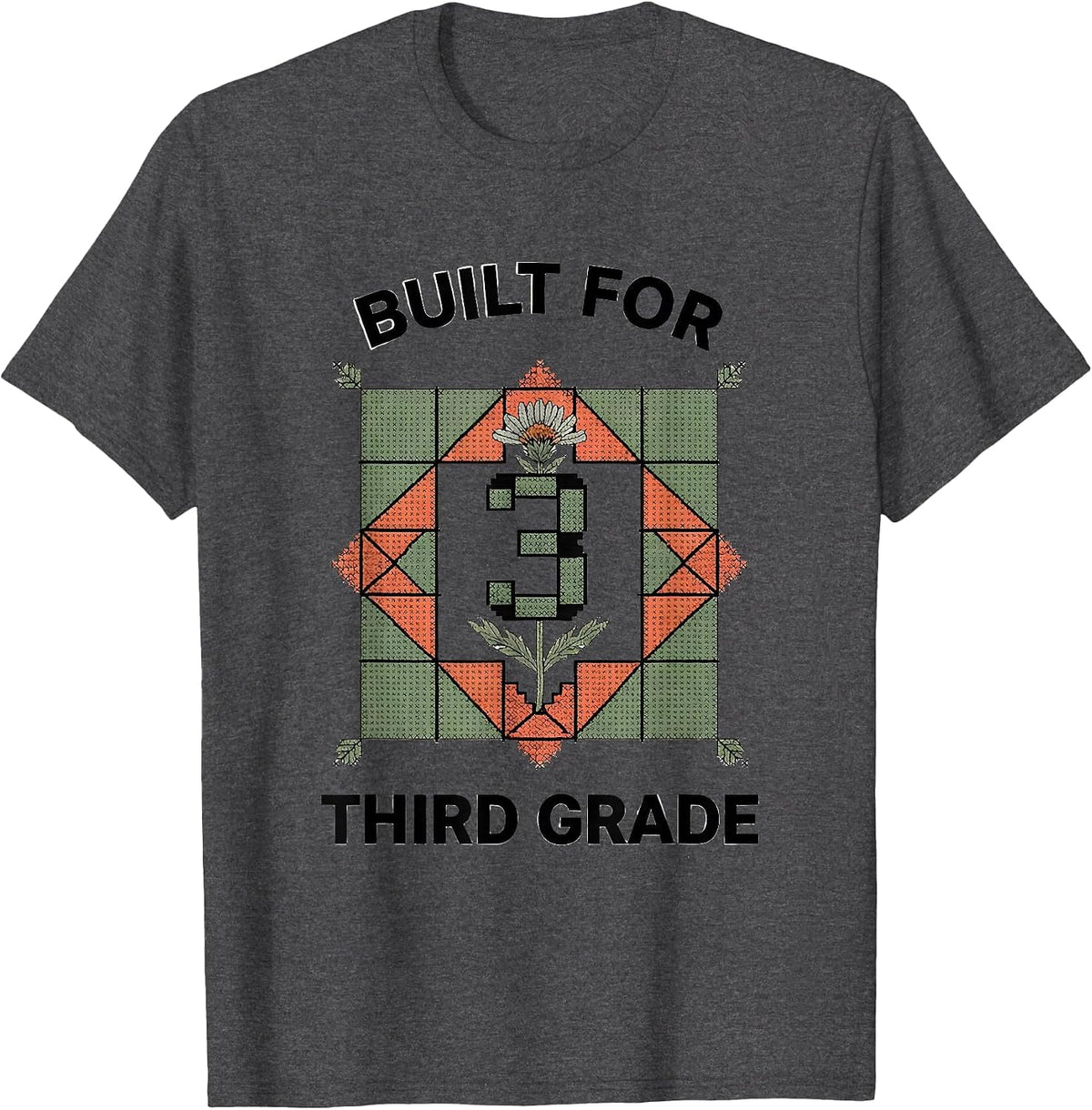 Built For Third Grade Vintage Teacher Wildflower T-Shirt - Dark Heather Grey