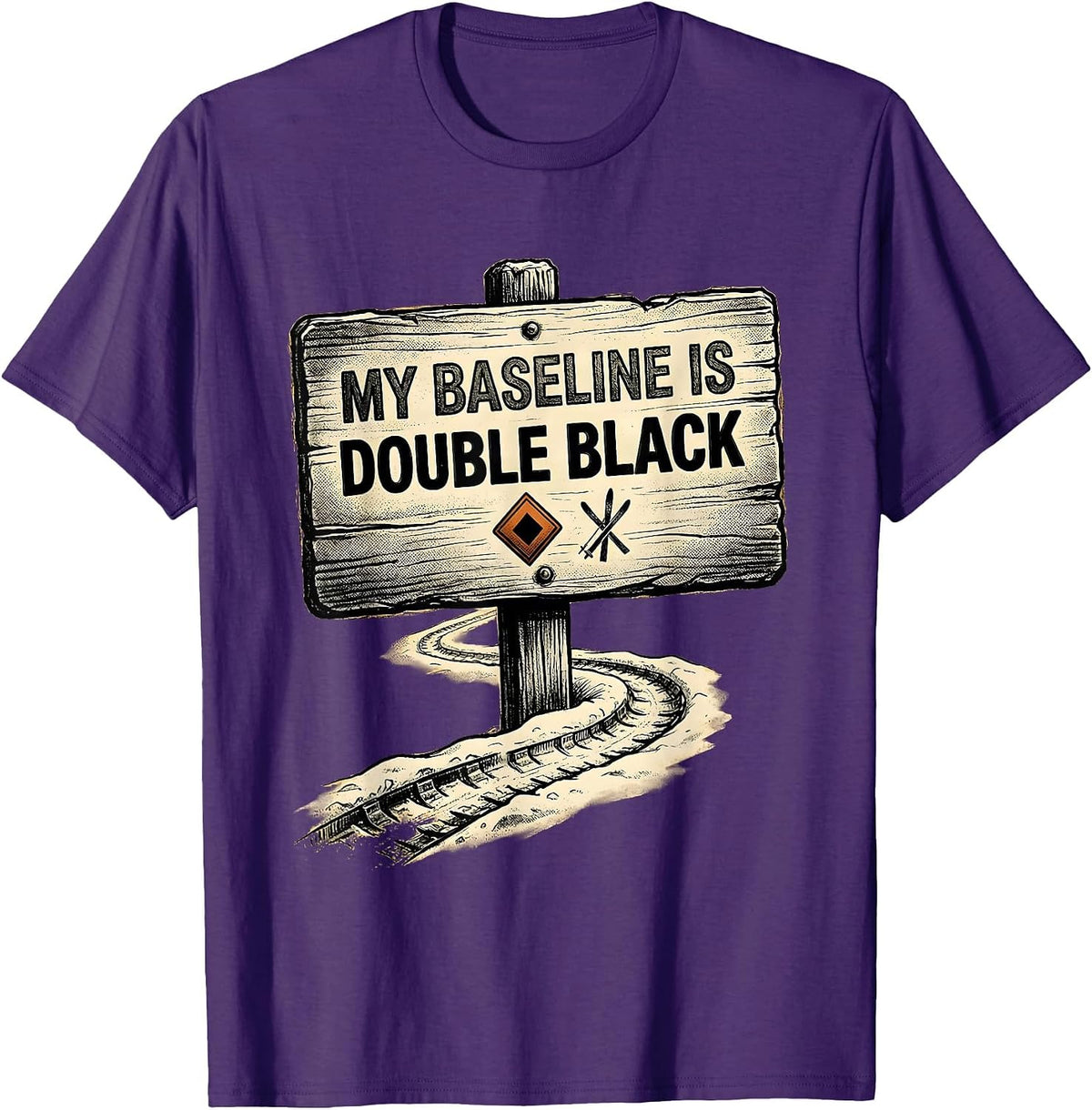 Men's My Baseline Is Double Black Funny Ski Snowboard Gift T-Shirt - Purple