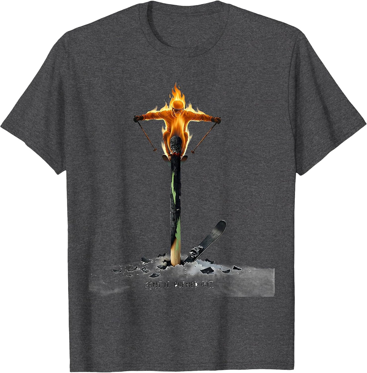 Sent It Burned Out Funny Skiing Ski Lover Gift T-Shirt - Dark Heather Grey