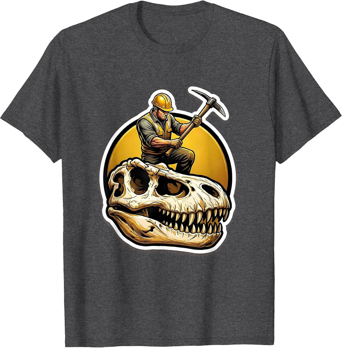 Dinosaur Skull Excavation Paleontologist Graphic T-Shirt - Dark Heather Grey