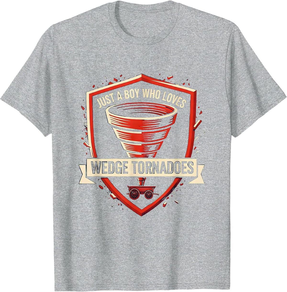 Men's Just A Boy Who Loves Wedge Tornadoes Funny Storm Chaser T-Shirt - Heather Grey