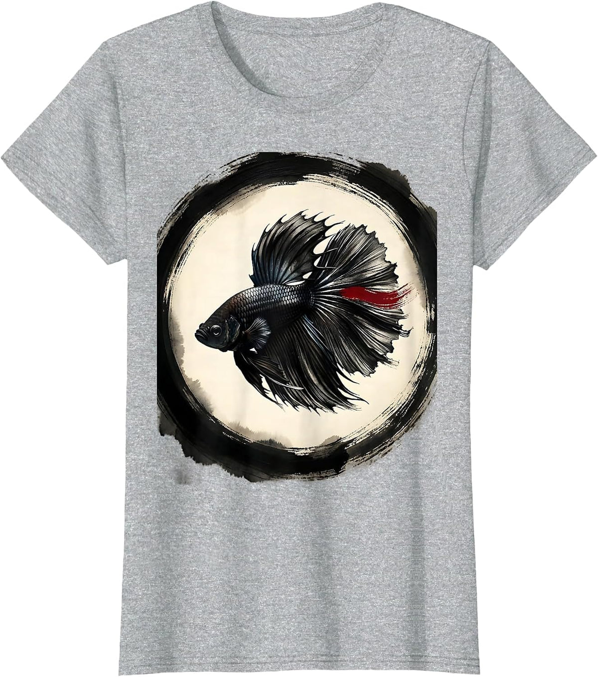 Colorful Betta Fish Flowing Fins Art Design T-Shirt - Heather Grey
