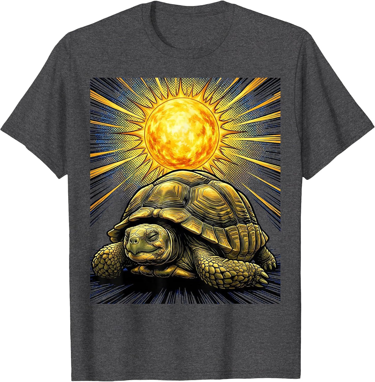 Tortoise Napping Under a Sunny Blue Sky T-Shirt - Dark Heather Grey