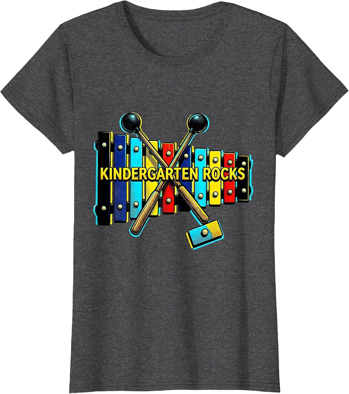 Women's Kindergarten Rocks Pop Art Teacher Kids First Day School T-Shirt - Dark Heather Grey