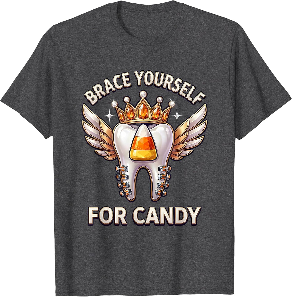 Men's Brace Yourself For Candy Halloween Dental Design T-Shirt - Dark Heather Grey