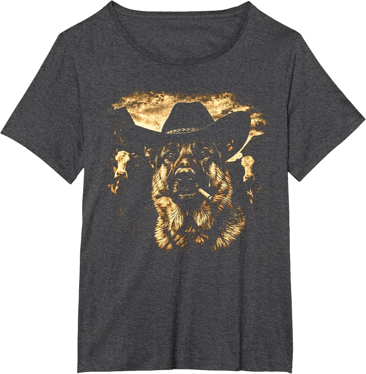 German Shepherd Western Graphic Cowboy Dog Smoking T-Shirt - Dark Heather Grey