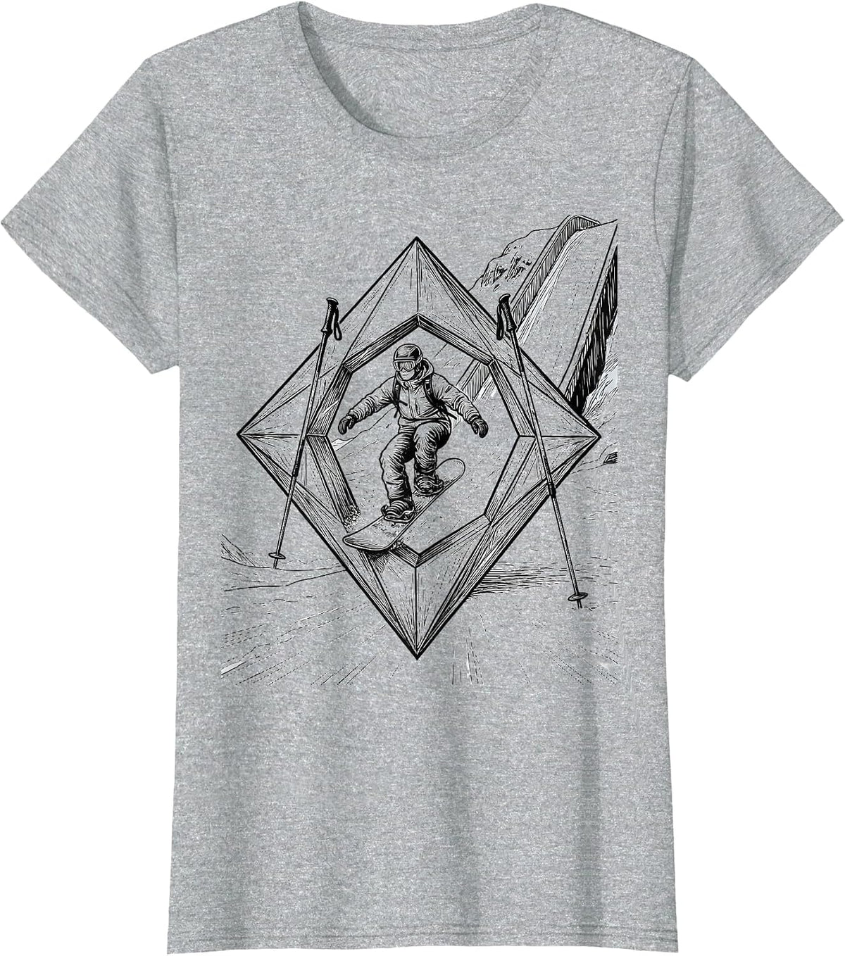 Women's Relaxed Snowboarder Line Art Winter Sports Humor T-Shirt - Heather Grey