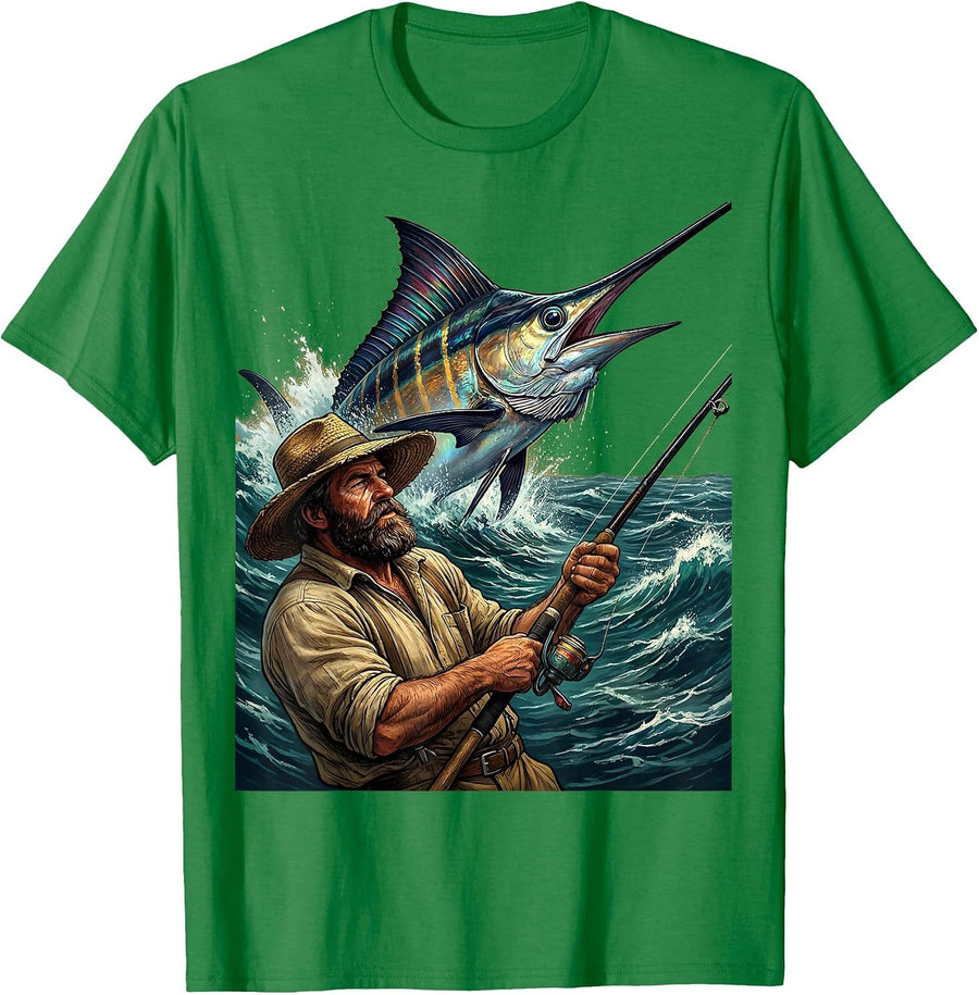 Men's Maui Bearded Fisherman Giant Marlin Graphic T-Shirt - Kelly Green