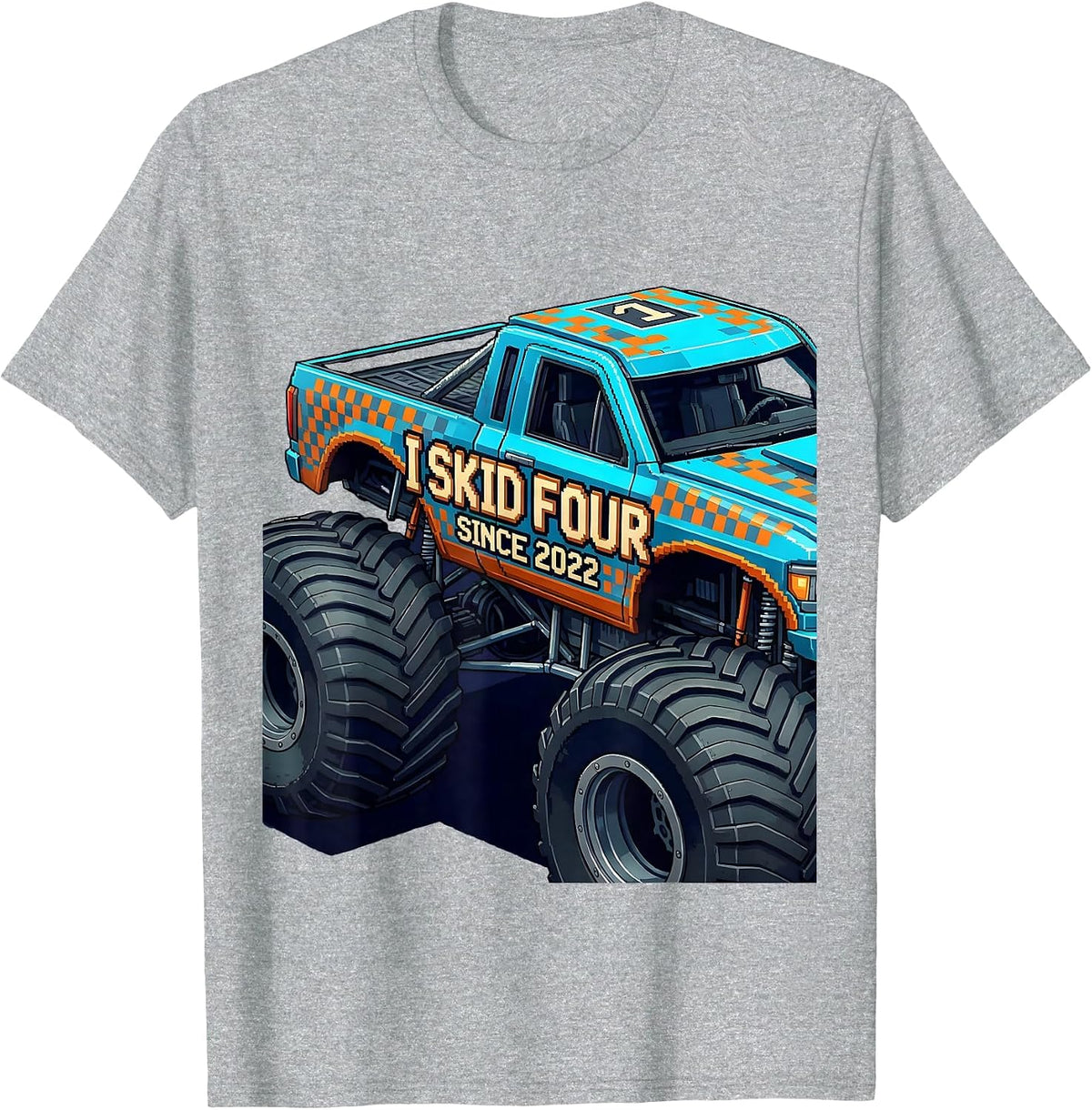 Men's I Skid Four Since 2022 Pixel Art Monster Truck Birthday Boy T-Shirt - Heather Grey