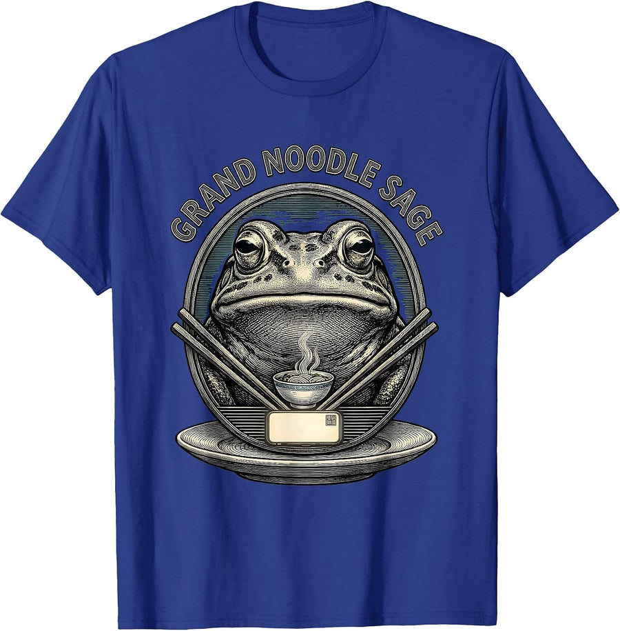Grand Noodle Sage Funny Grumpy Frog Japanese Art Ramen Lover T-Shirt - Royal Blue