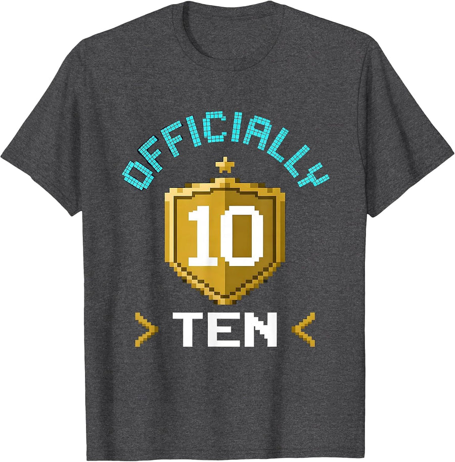Men's Officially Ten Pixel Art Gaming Birthday Milestone T-Shirt - Dark Heather Grey