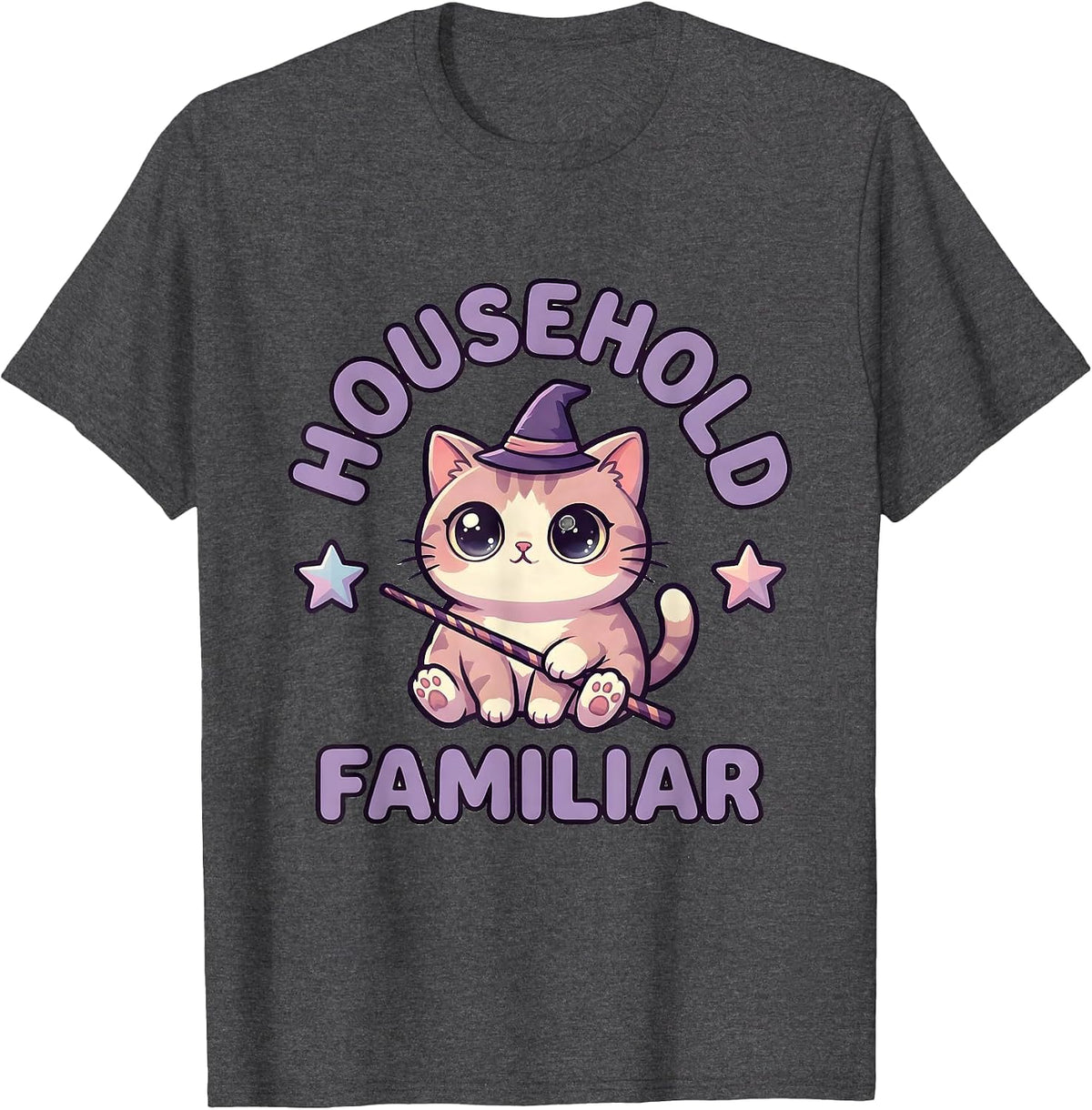 Men's Household Familiar Cute Kawaii Pastel Goth Cat Character T-Shirt - Dark Heather Grey