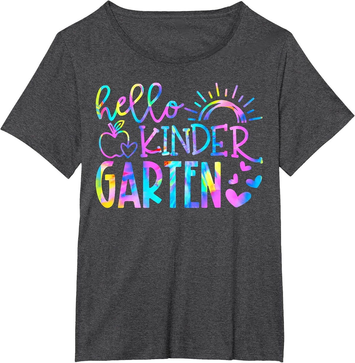 Hello Kindergarten Tie Dye Back to School Kinder Teacher Kid T-Shirt - Dark Heather Grey