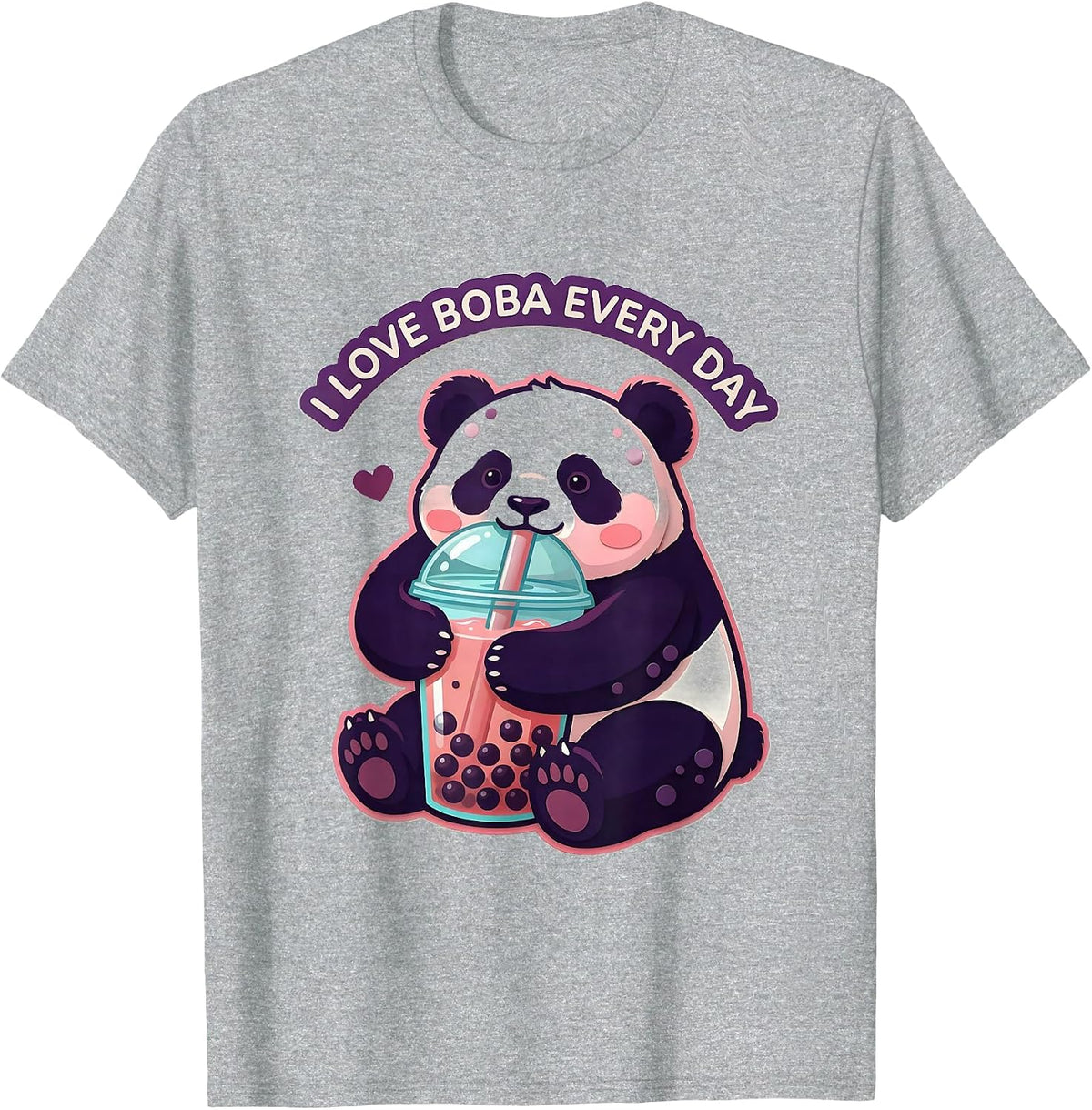 Men's I Love Boba Every Day Cute Kawaii Panda Anime Boba Tea Lover T-Shirt - Heather Grey