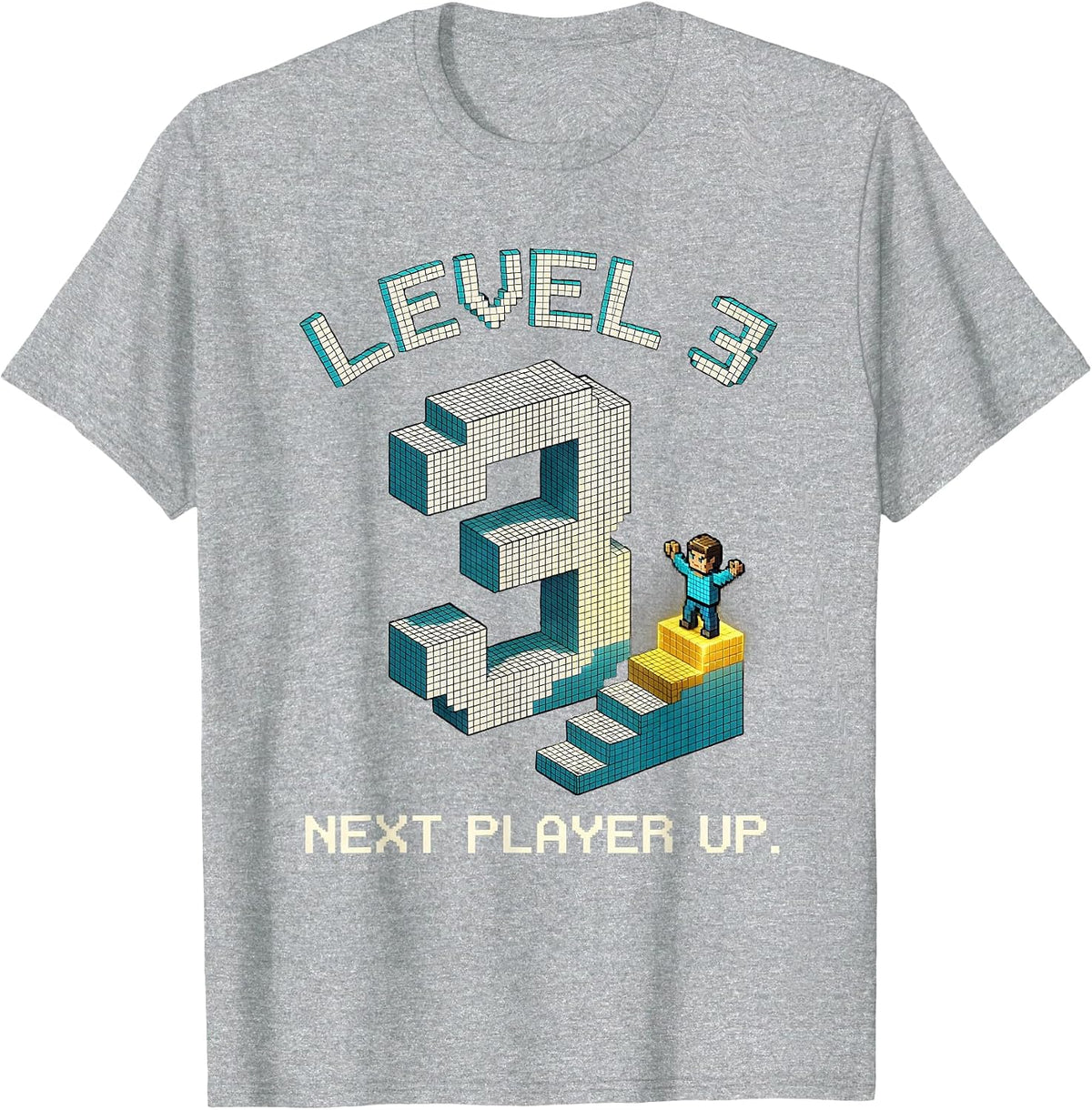 Men's Level 3 Next Player Up Pixel Gamer Birthday Boy T-Shirt - Heather Grey