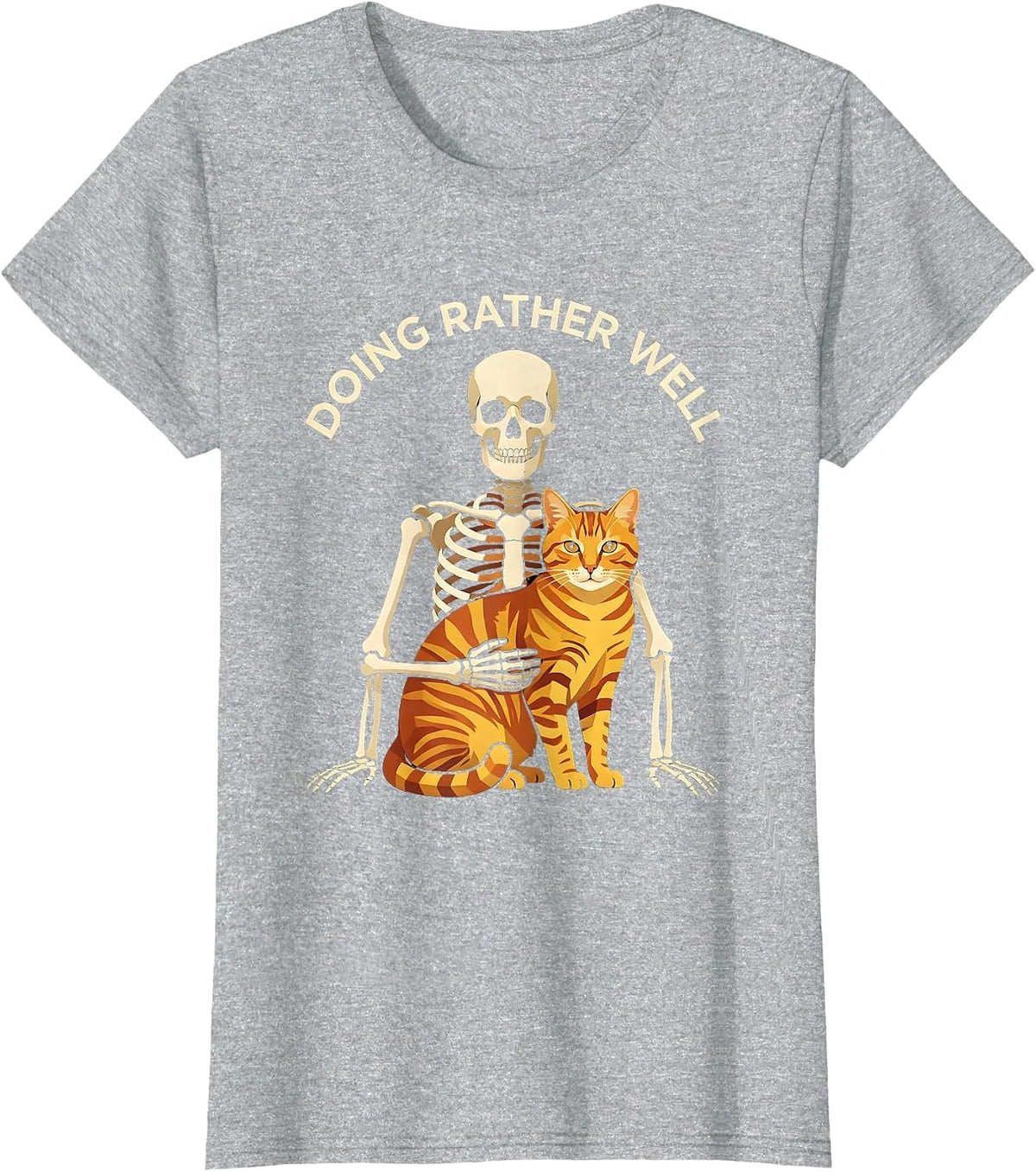 Women's Doing Rather Well Geometric Skeleton Hugging Cat Halloween T-Shirt - Heather Grey