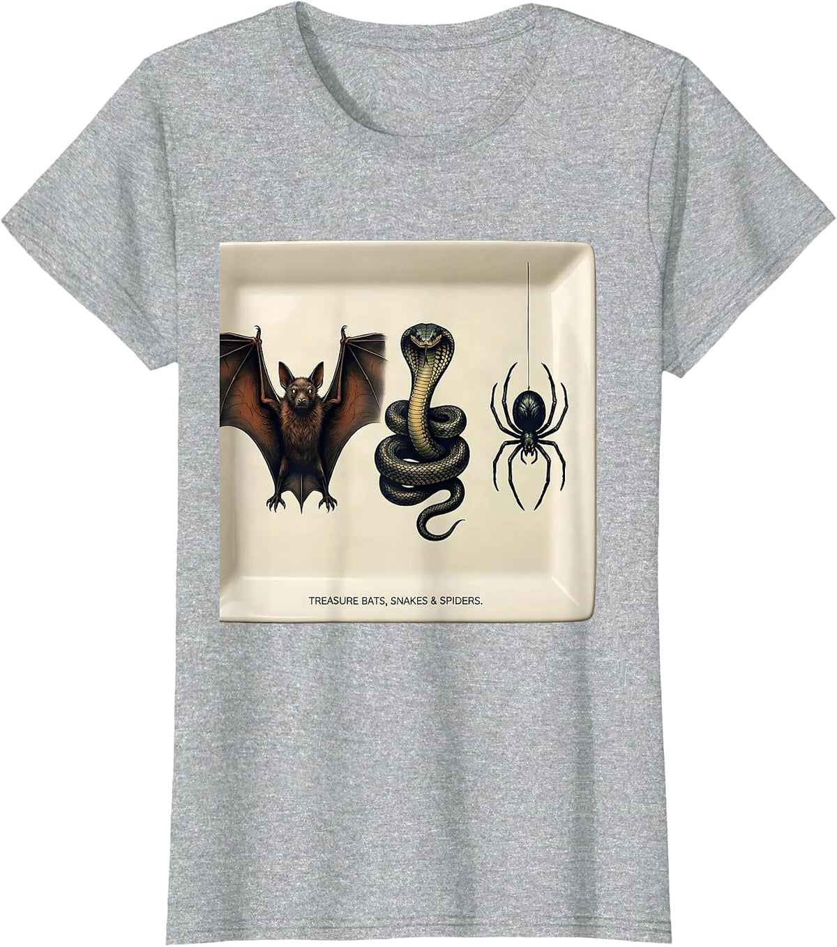 Treasure Bats, Snakes & Spiders Whimsical Nature Lover Gift T-Shirt - Heather Grey