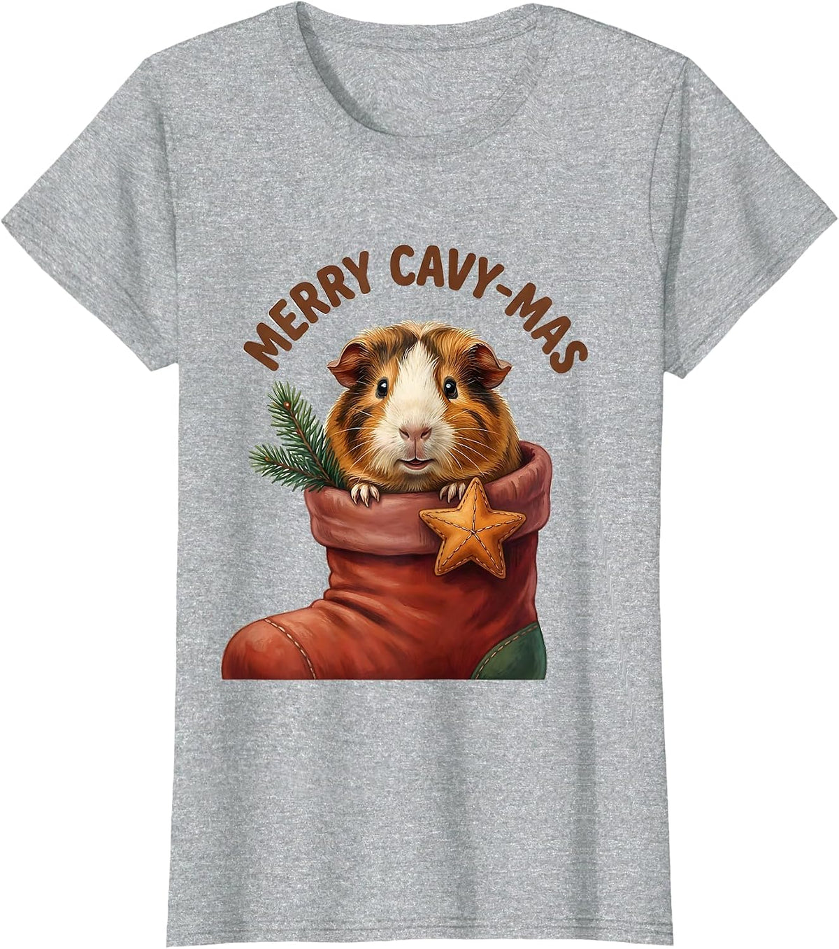 Women's Merry Cavy-mas Storybook Guinea Pig Christmas Pet Lover T-Shirt - Heather Grey