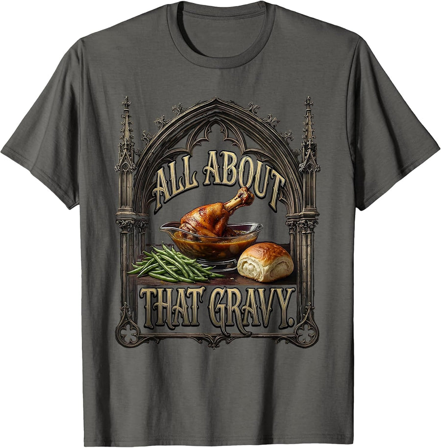 All About That Gravy Turkey Dinner Design T-Shirt - Asphalt Grey