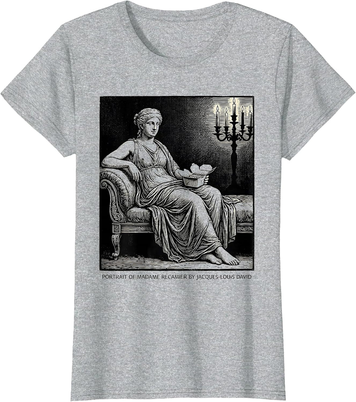 Women's PORTRAIT OF MADAME RÉCAMIER BY JACQUES-LOUIS DAVID Art T-Shirt - Heather Grey