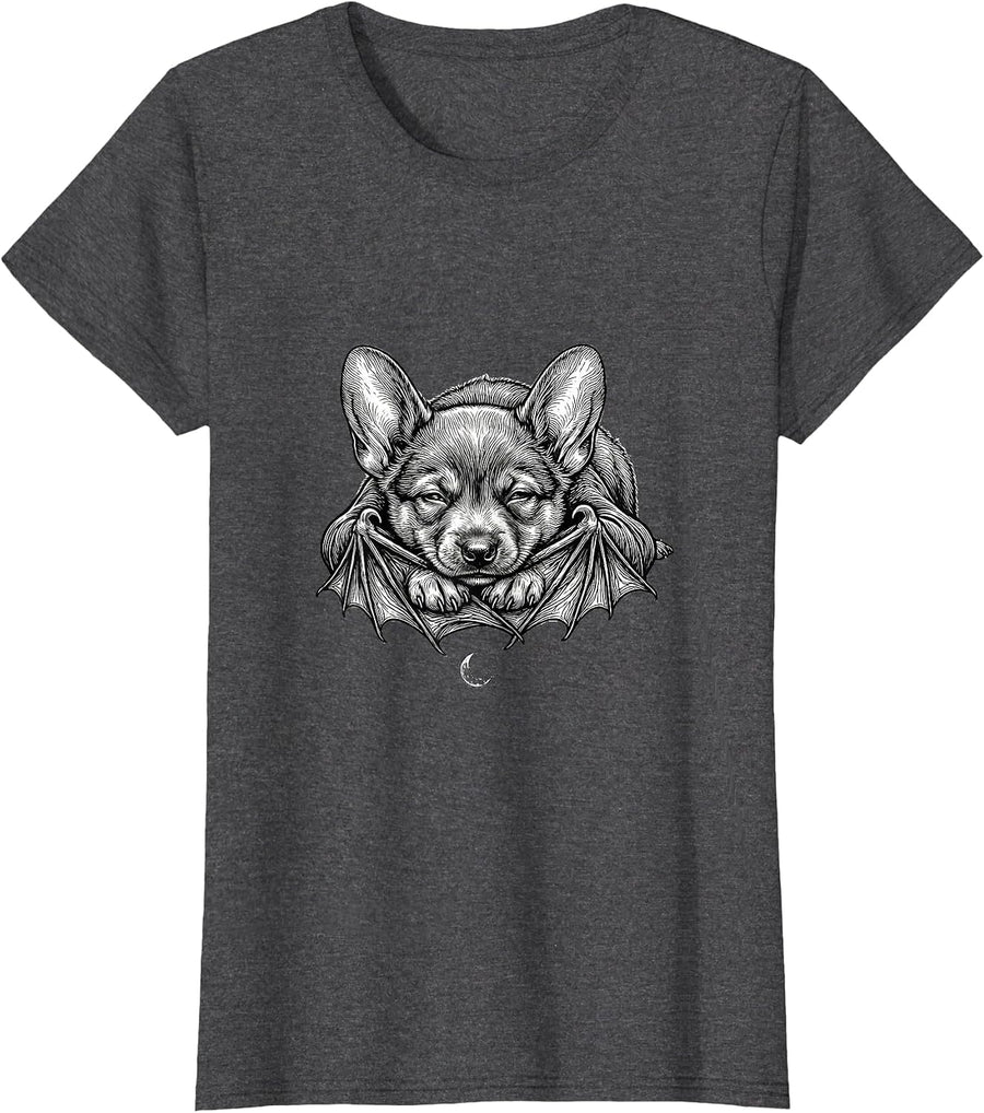 Women's Cute Bat Resting Bat Lover Halloween Nature Humor T-Shirt - Dark Heather Grey