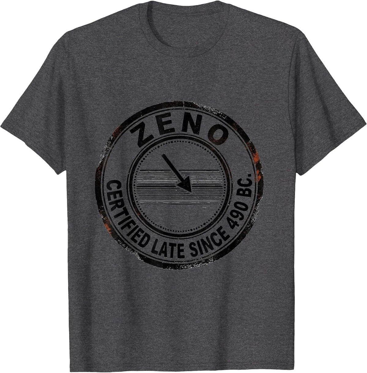 Men's Zeno: Certified Late Since 490 BC Funny Philosopher Pun T-Shirt - Dark Heather Grey
