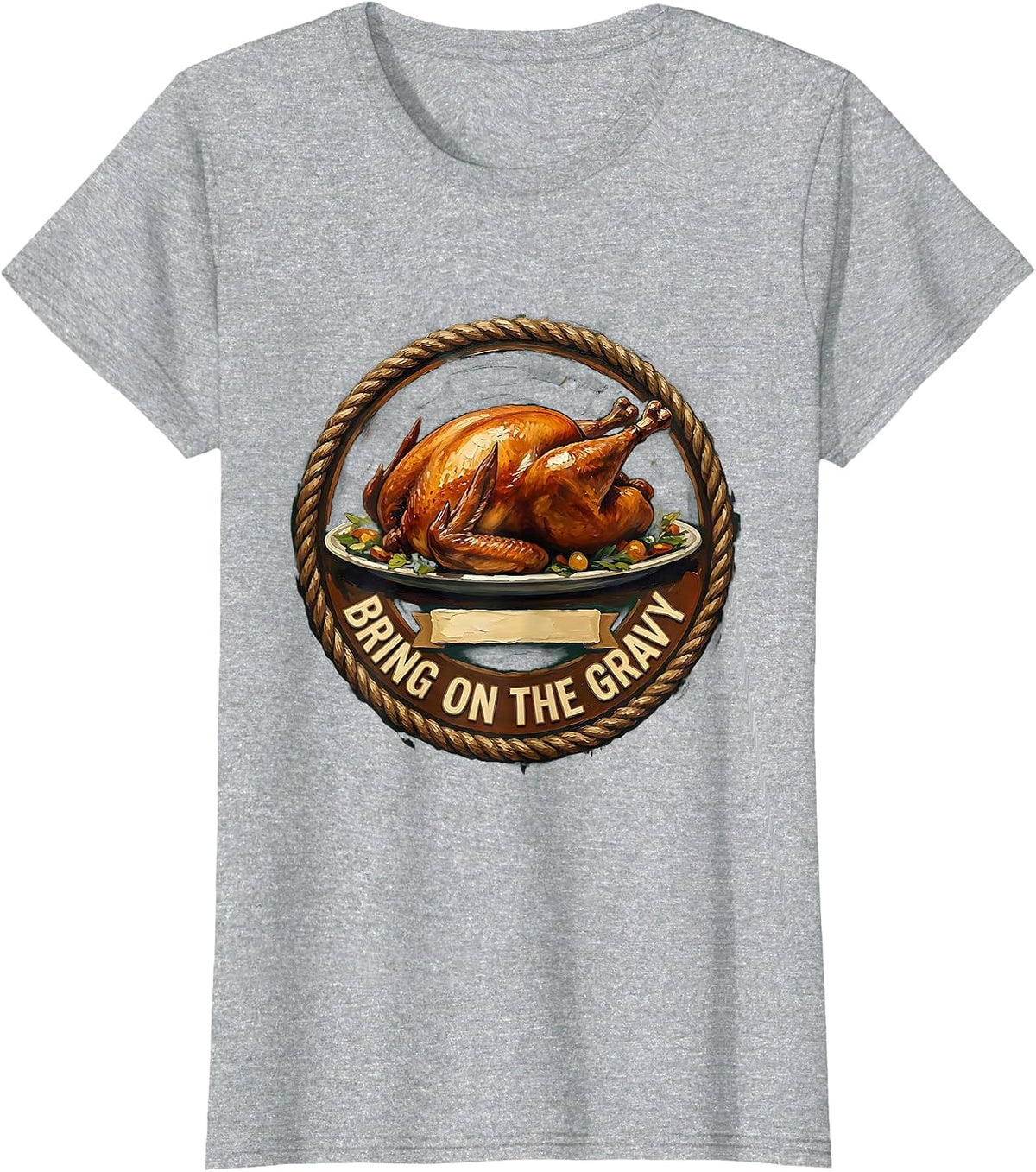Women's Bring on the Gravy Thanksgiving Design T-Shirt - Heather Grey