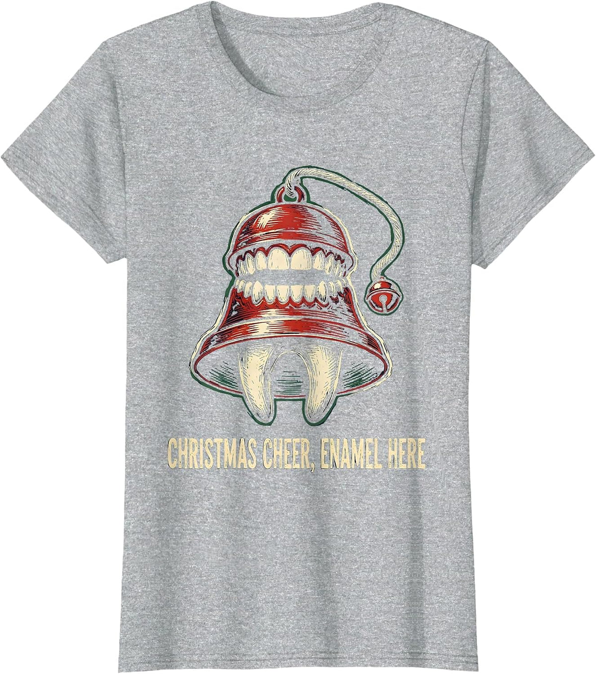 Women's Christmas Cheer Enamel Here Funny Dentist Dental Office Gift T-Shirt - Heather Grey