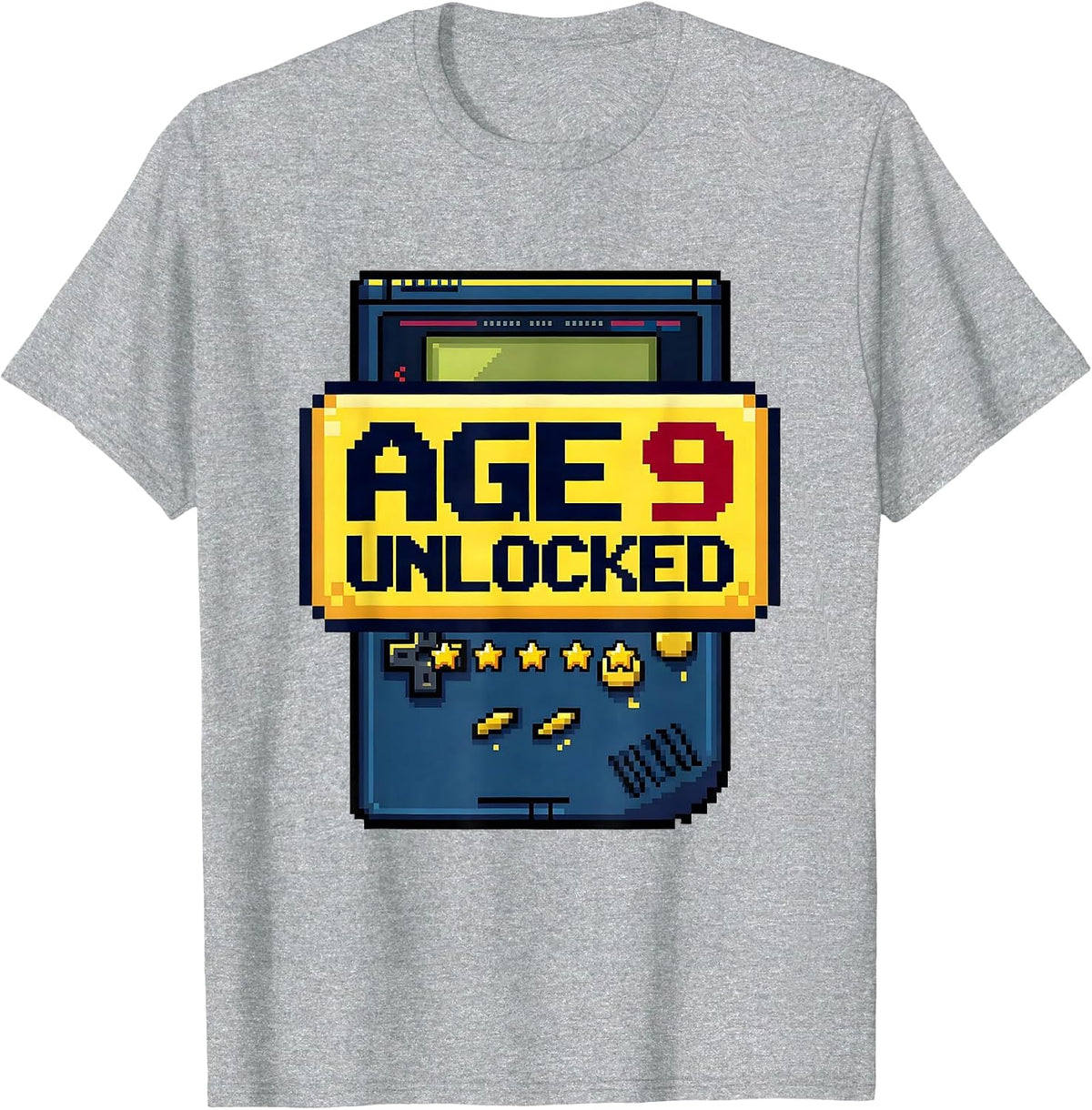 Men's Age 9 Unlocked Pixel Art Birthday Boy Video Gamer Party T-Shirt - Heather Grey