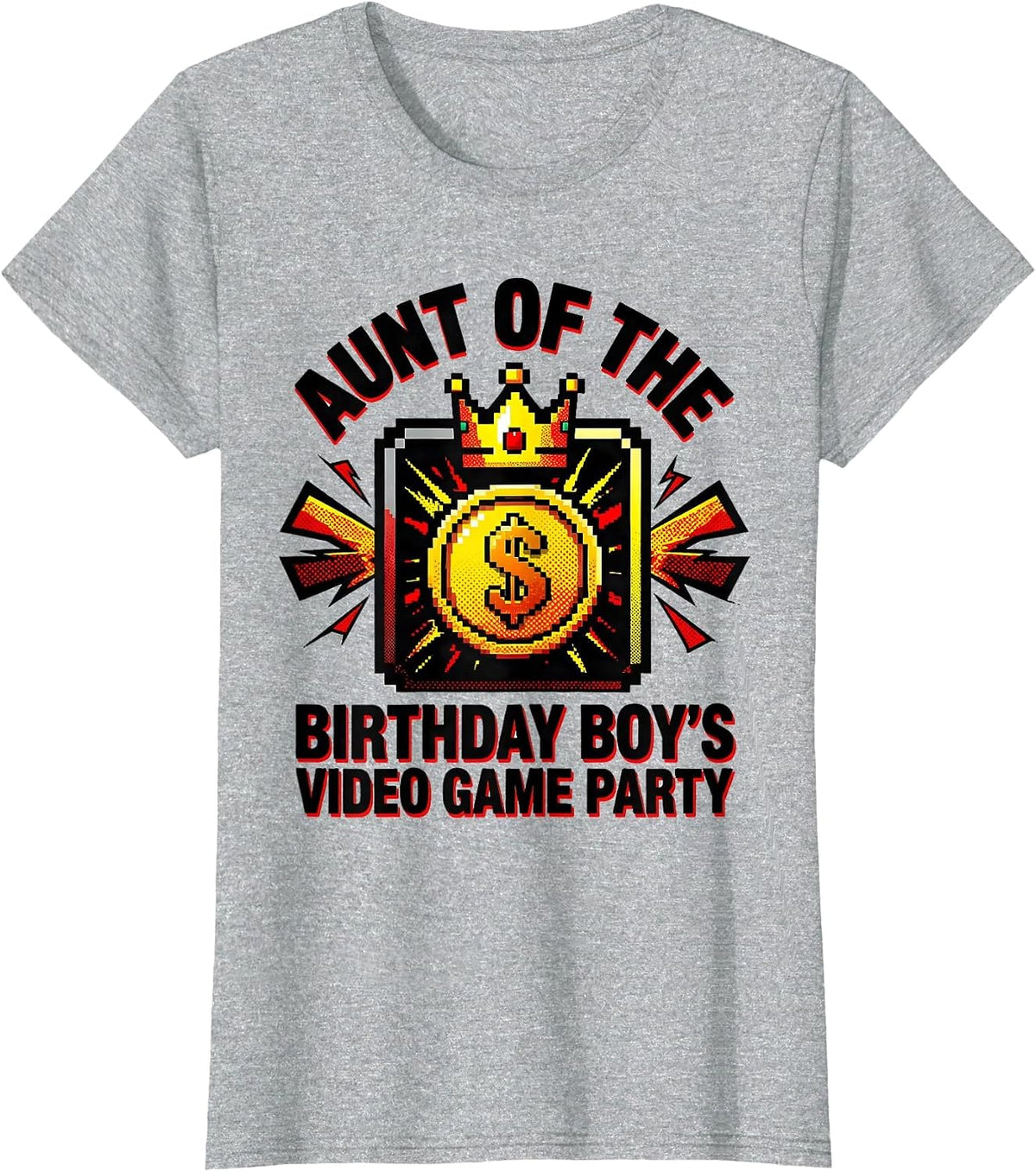 Women's Aunt Of The Birthday Boy's Video Game Party Matching Family T-Shirt - Heather Grey