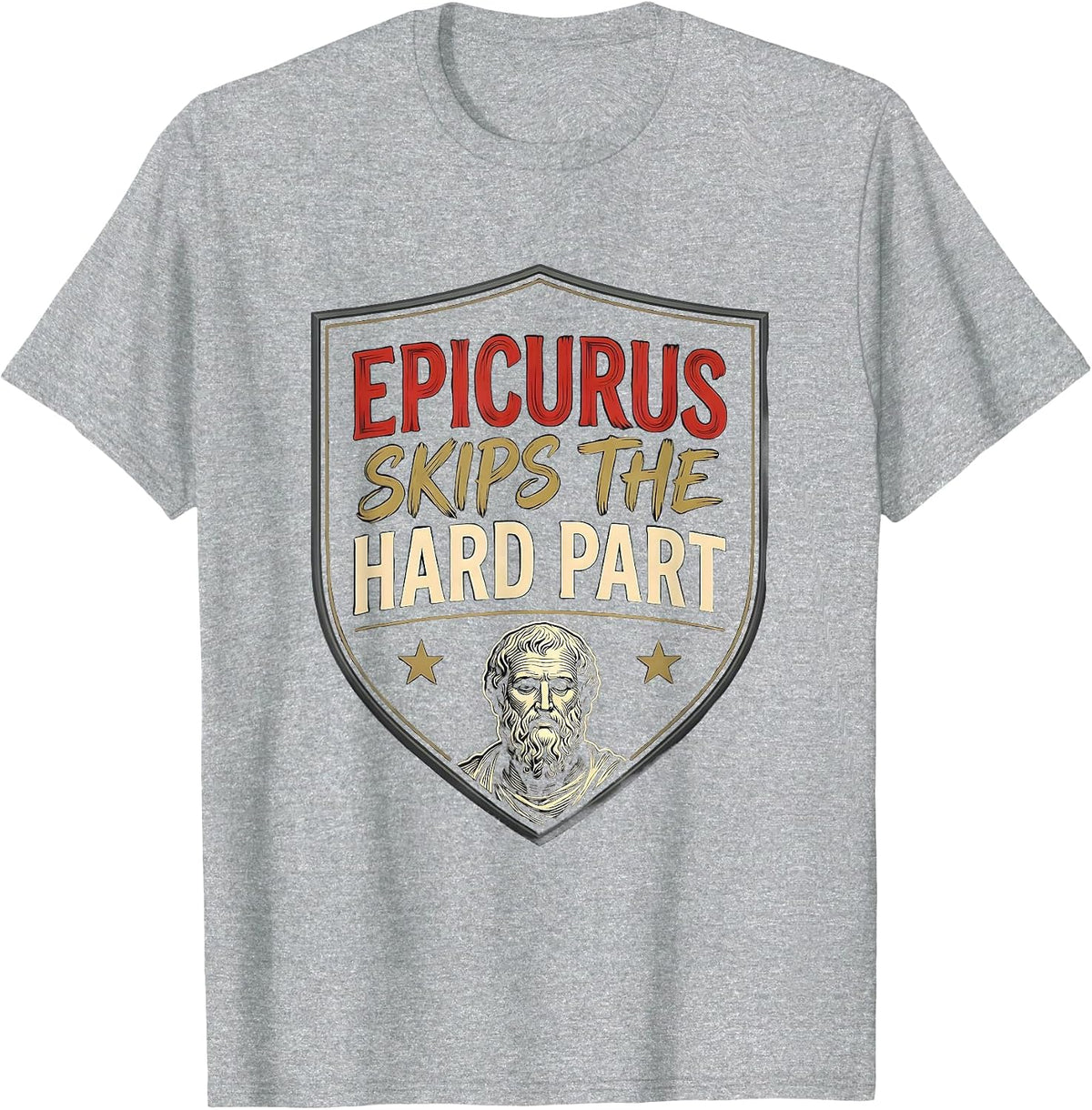 Men's Epicurus Skips The Hard Part Funny Philosopher Pun Meme T-Shirt - Heather Grey