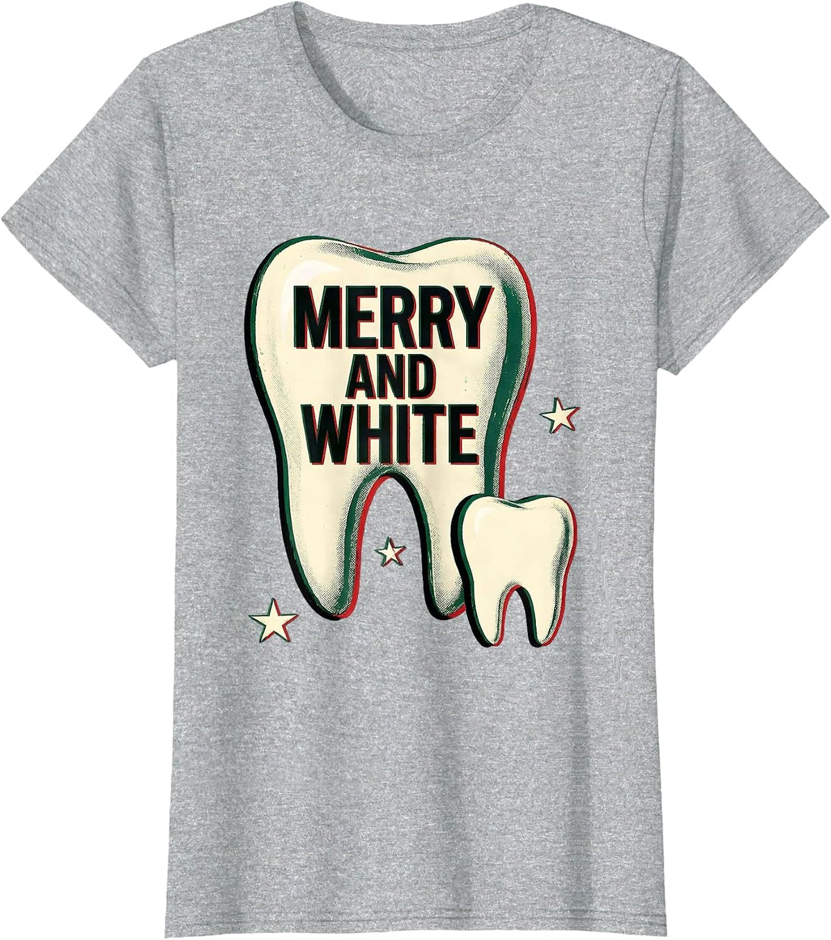 Women's Merry and White Funny Dental Christmas Dentist Dental T-Shirt - Heather Grey