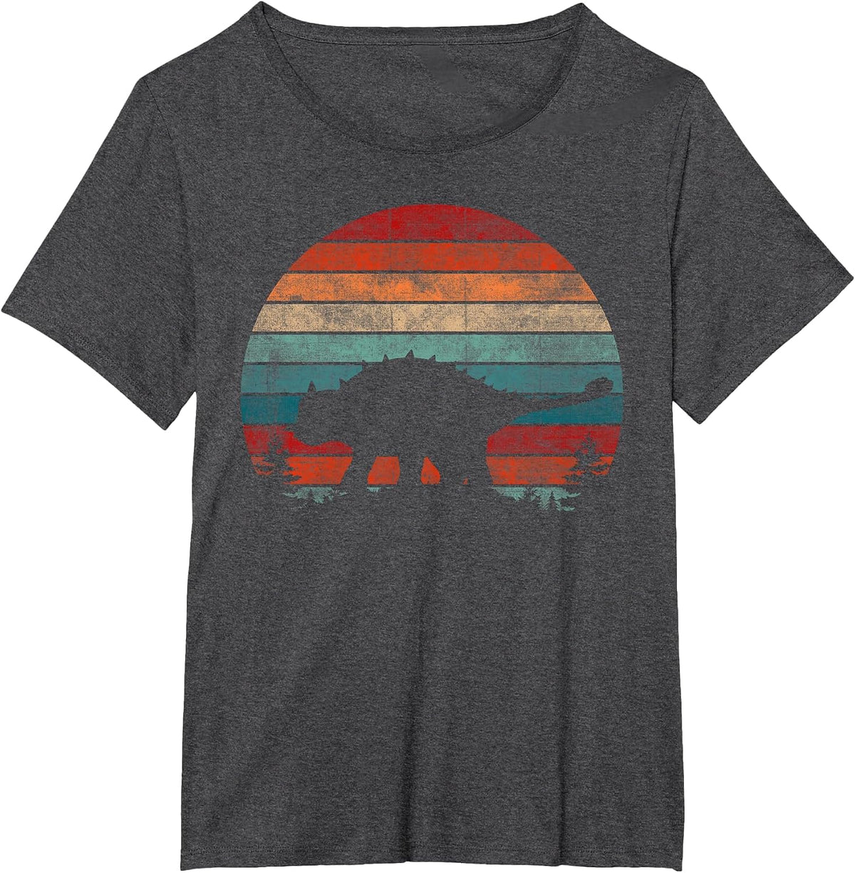 Retro Sunset Jurassic Ankylosaurus Dinosaur T-Shirt - Dark Heather Grey