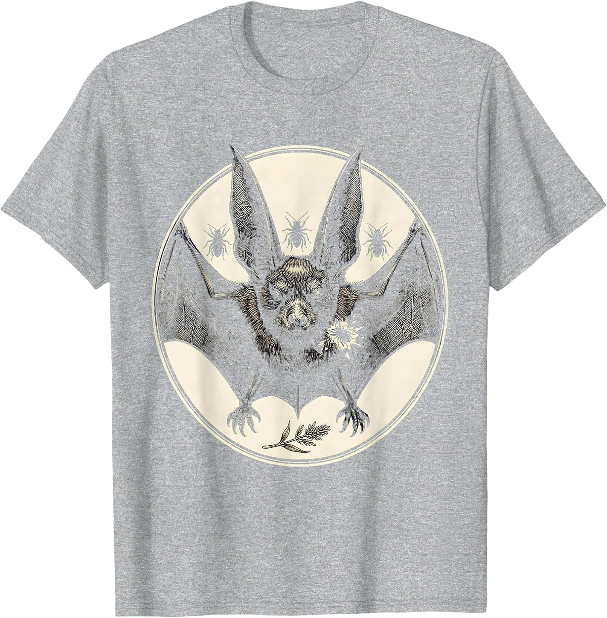 Men's Bat Lover Emblem Bat Conservation Wildlife Gothic T-Shirt - Heather Grey