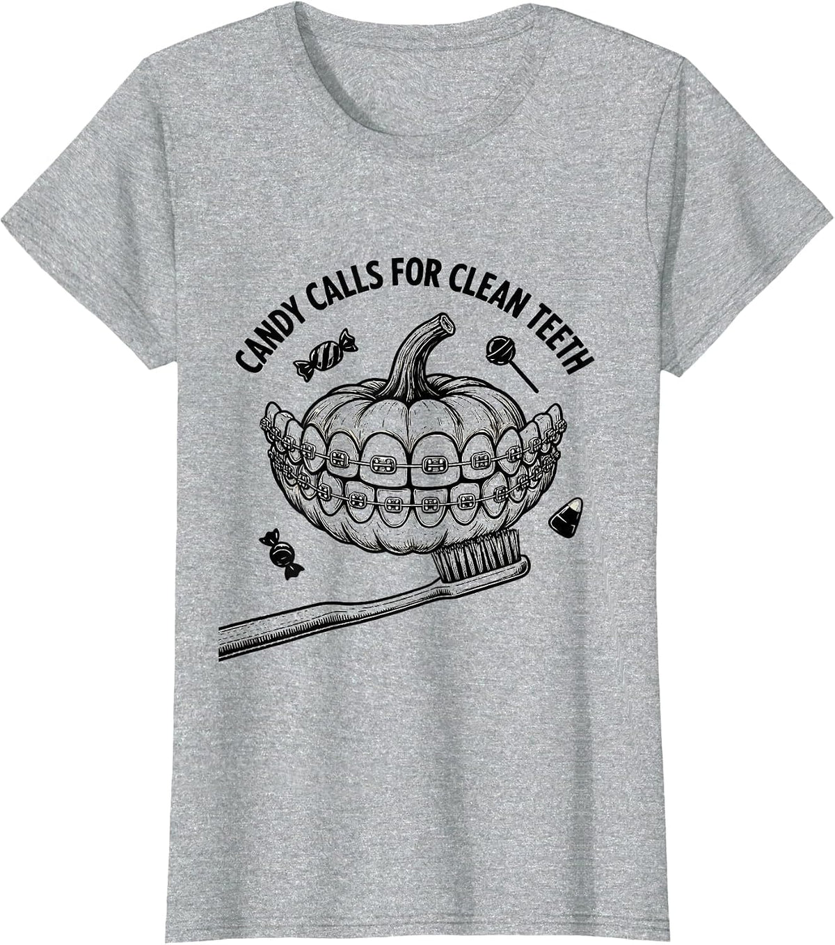 Women's Candy Calls For Clean Teeth Playful Dental Halloween Costume T-Shirt - Heather Grey