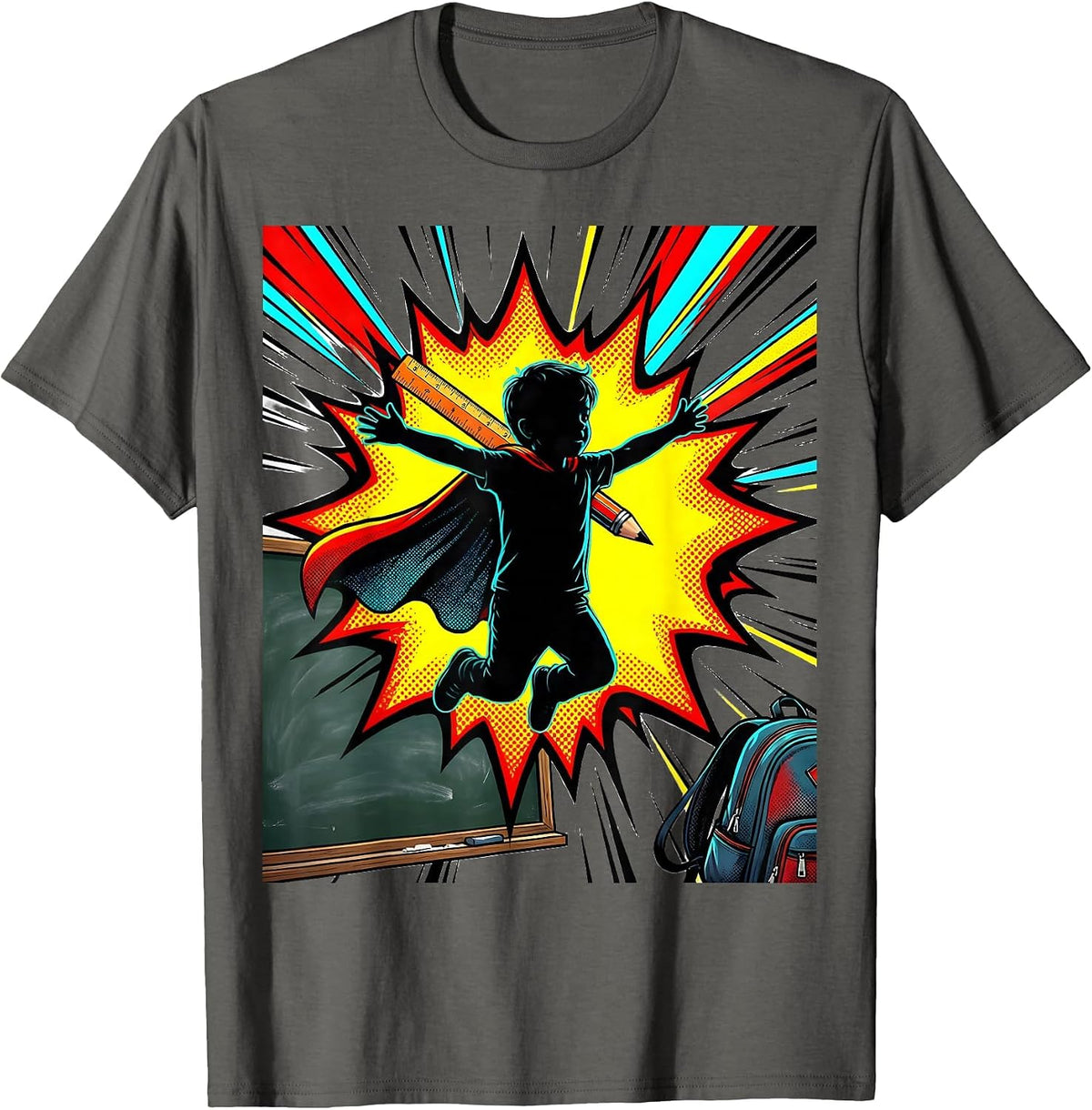 Leaping Child Pop Art Teacher Appreciation Back To School T-Shirt - Asphalt Grey