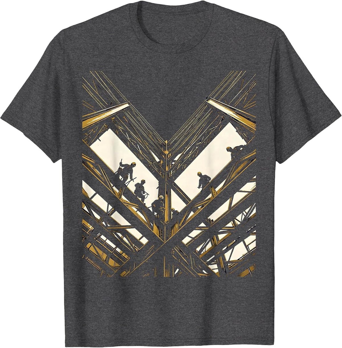 Men's Iron Workers Skyscraper Silhouette Graphic T-Shirt - Dark Heather Grey