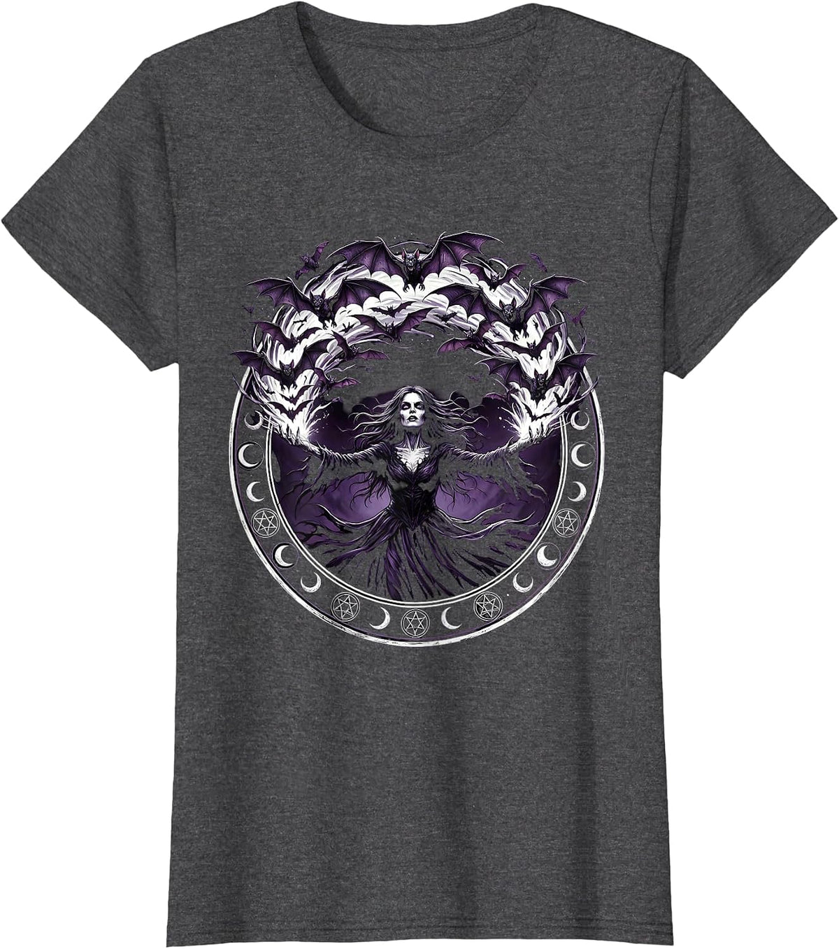 Women's Goth Woman Releasing Bats Dark Art Design T-Shirt - Dark Heather Grey