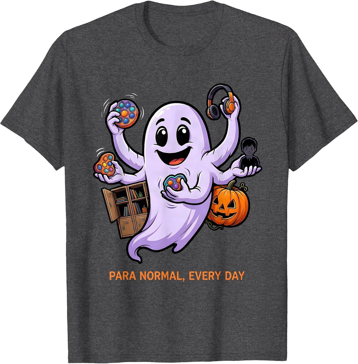 Men's Para Normal Every Day Cartoon Ghost Paraprofessional T-Shirt - Dark Heather Grey