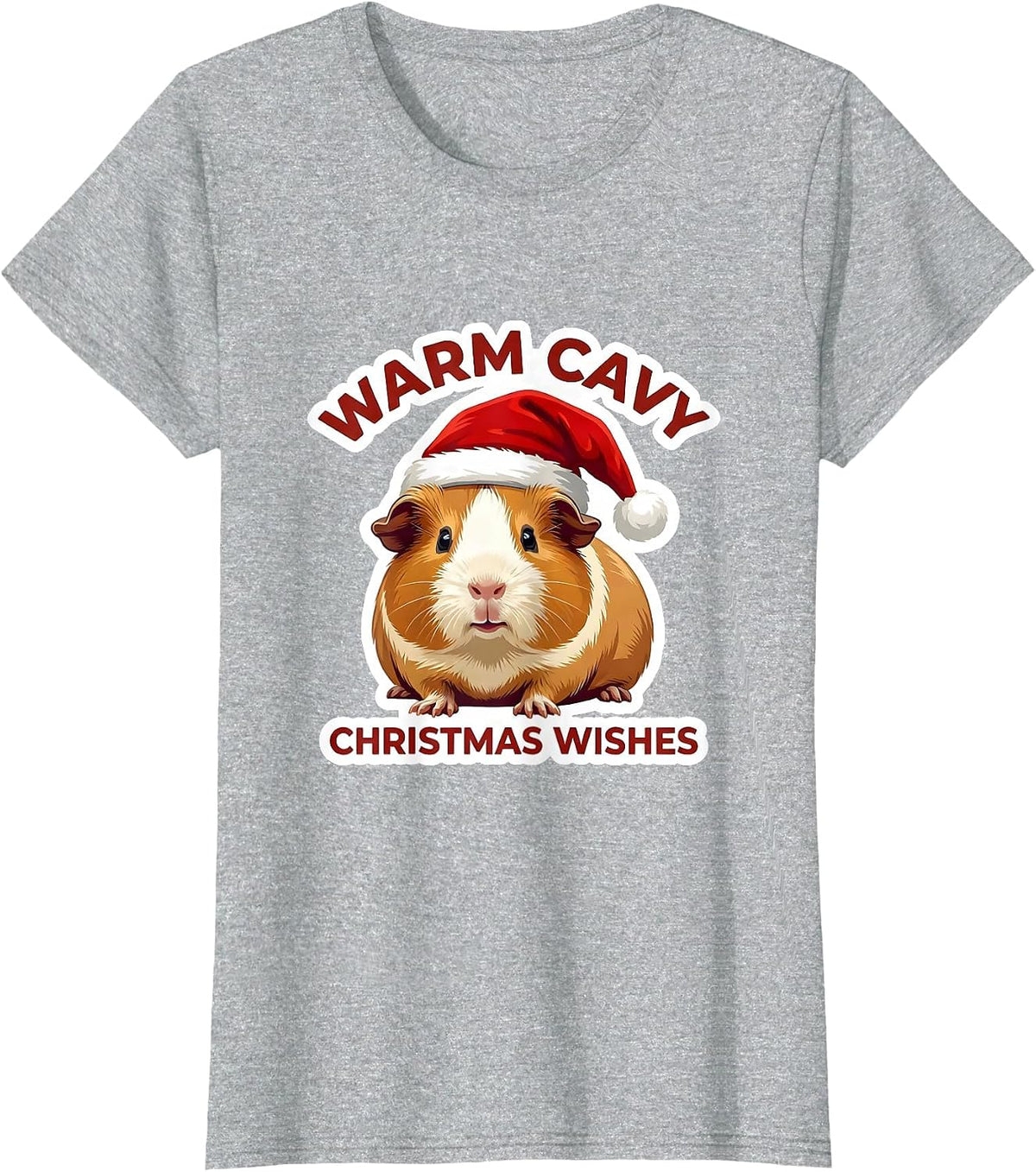 Women's Warm Cavy Christmas Wishes Funny Guinea Pig Santa Hat T-Shirt - Heather Grey