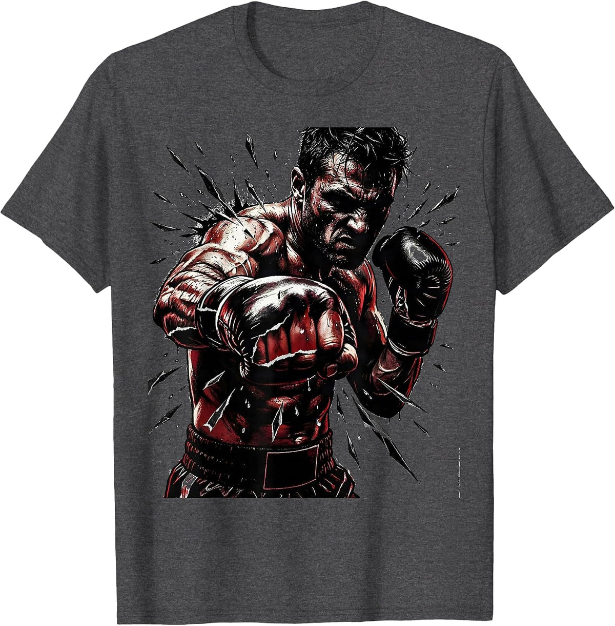Boxer Mid-Punch Graphic with Sweat Droplets T-Shirt - Dark Heather Grey