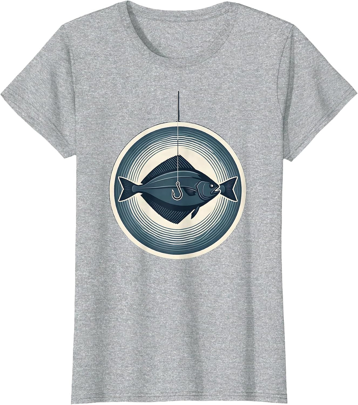 Alaska Halibut Fishing Hook Underwater Art T-Shirt - Heather Grey