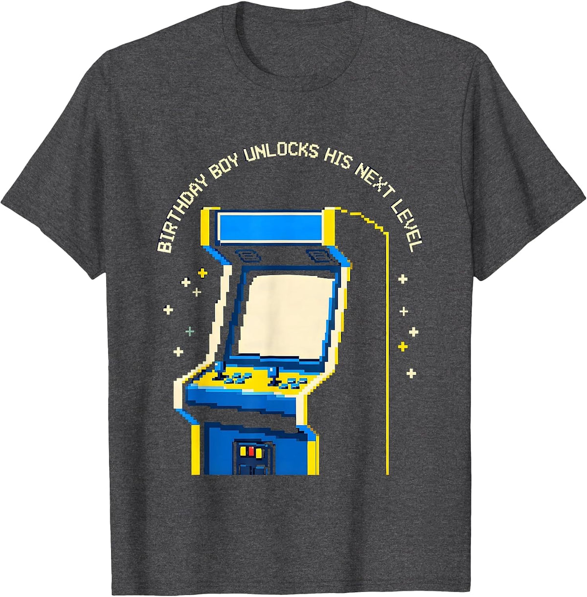 Birthday Boy Unlocks His Next Level Pixel Art Gamer Kids T-Shirt - Dark Heather Grey
