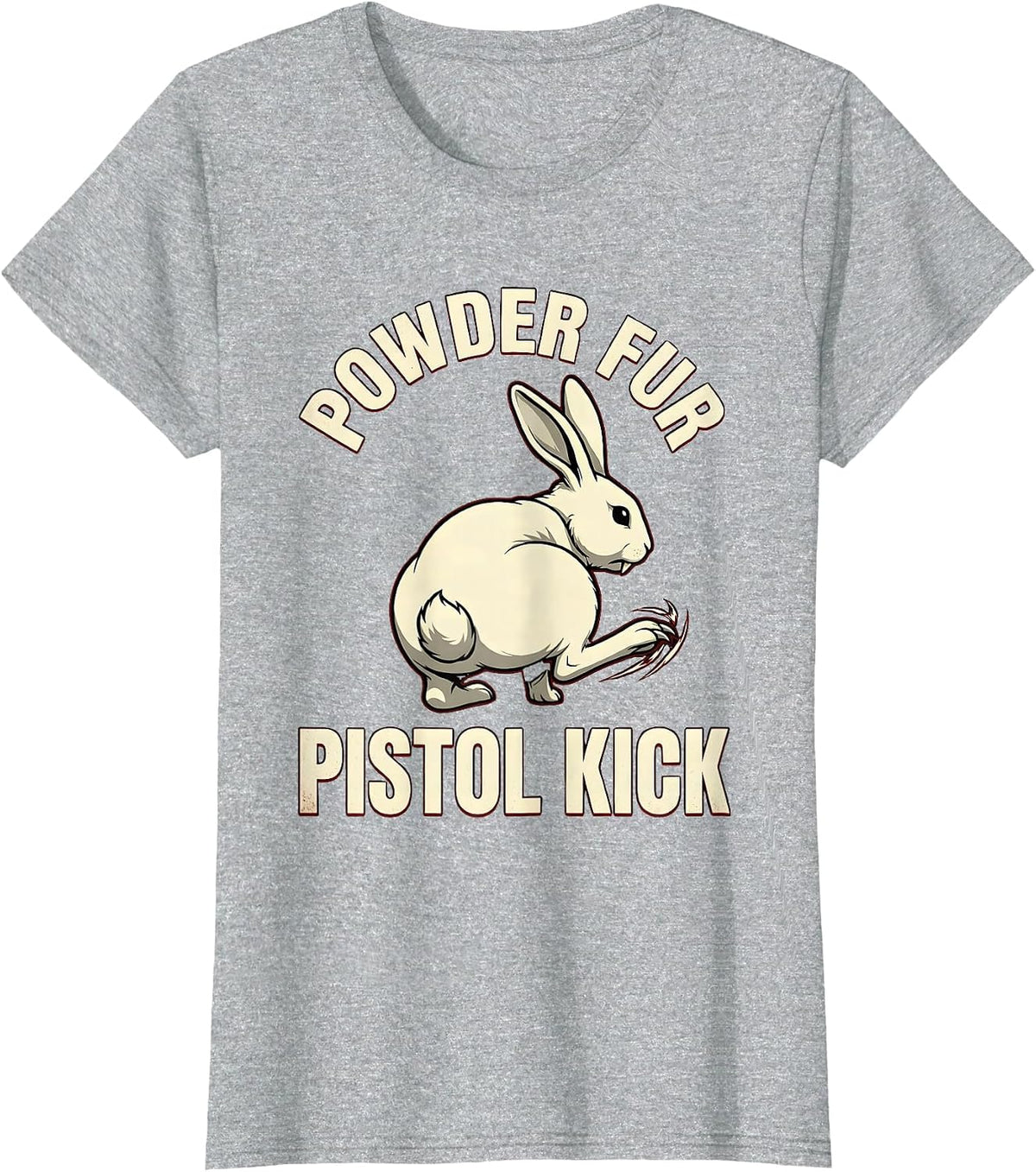 Women's Powder Fur, Pistol Kick Horror Alt Goth Bunny Spooky Season T-Shirt - Heather Grey