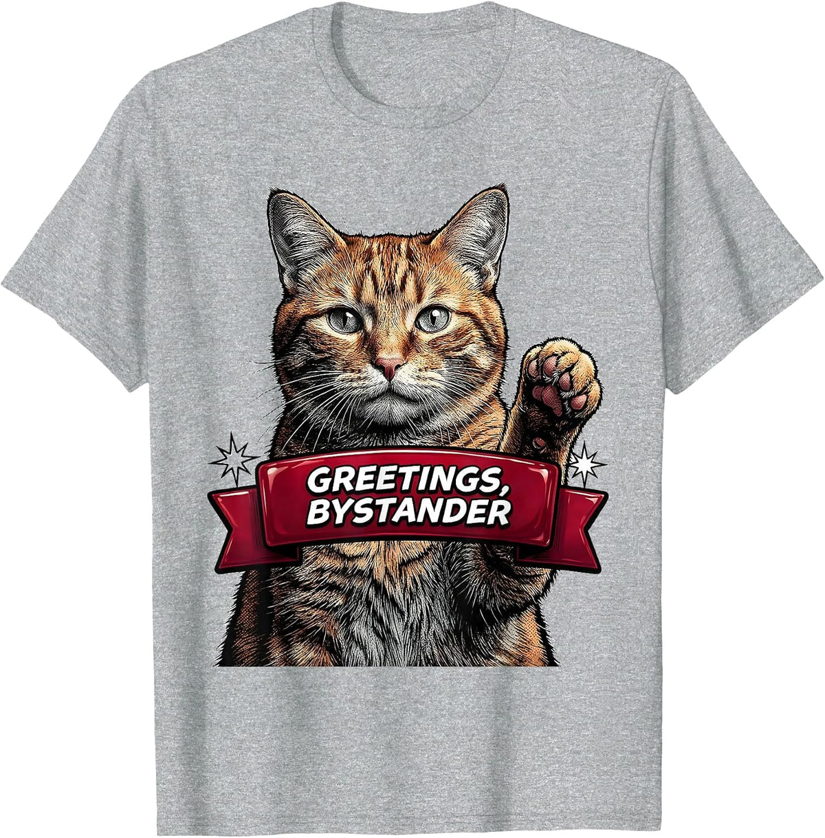 Men's Greetings Bystander Funny Cat Meme Bootleg Graphic T-Shirt - Heather Grey