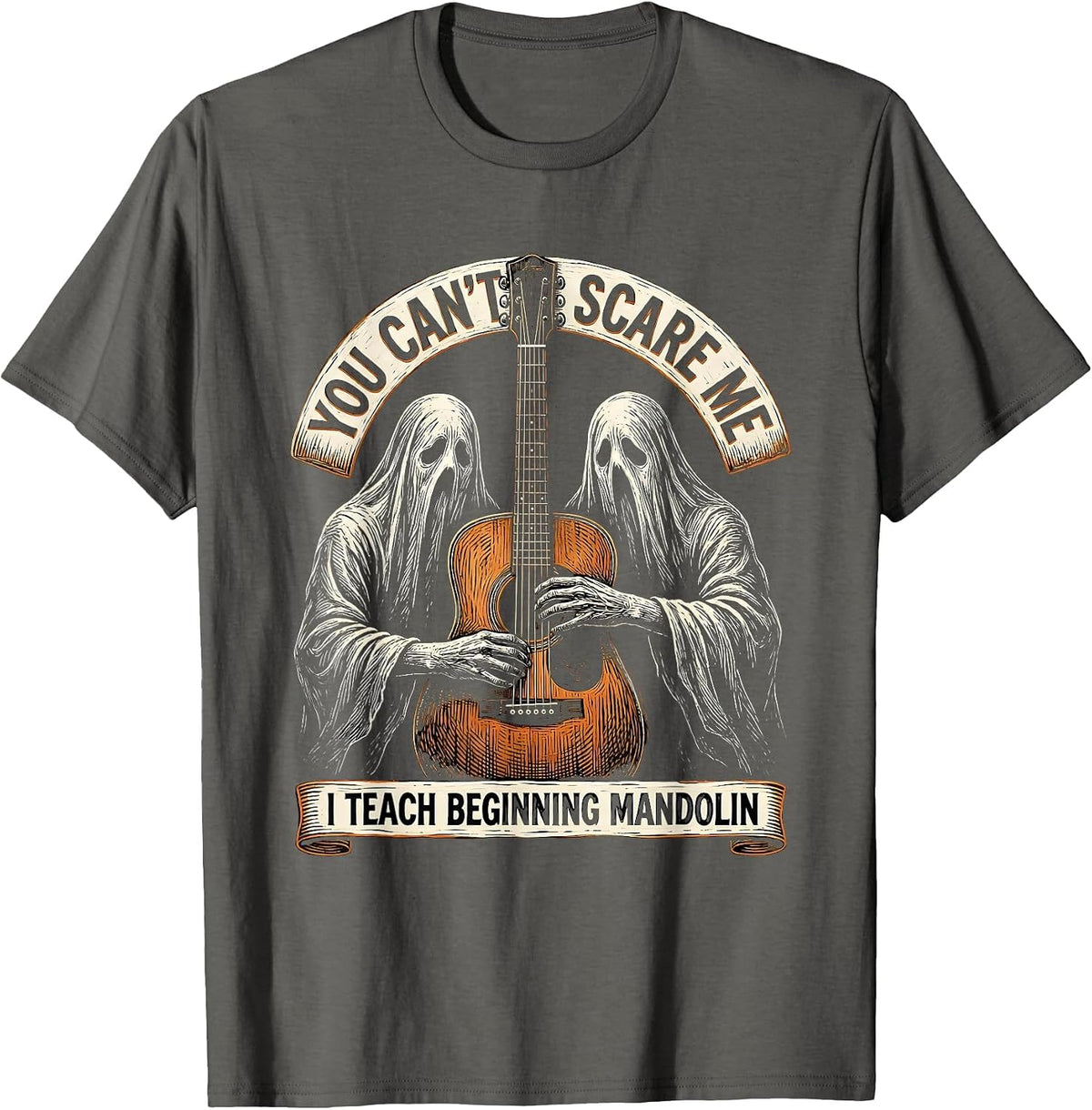 You Can't Scare Me, I Teach Beginning Mandolin Funny T-Shirt - Asphalt Grey