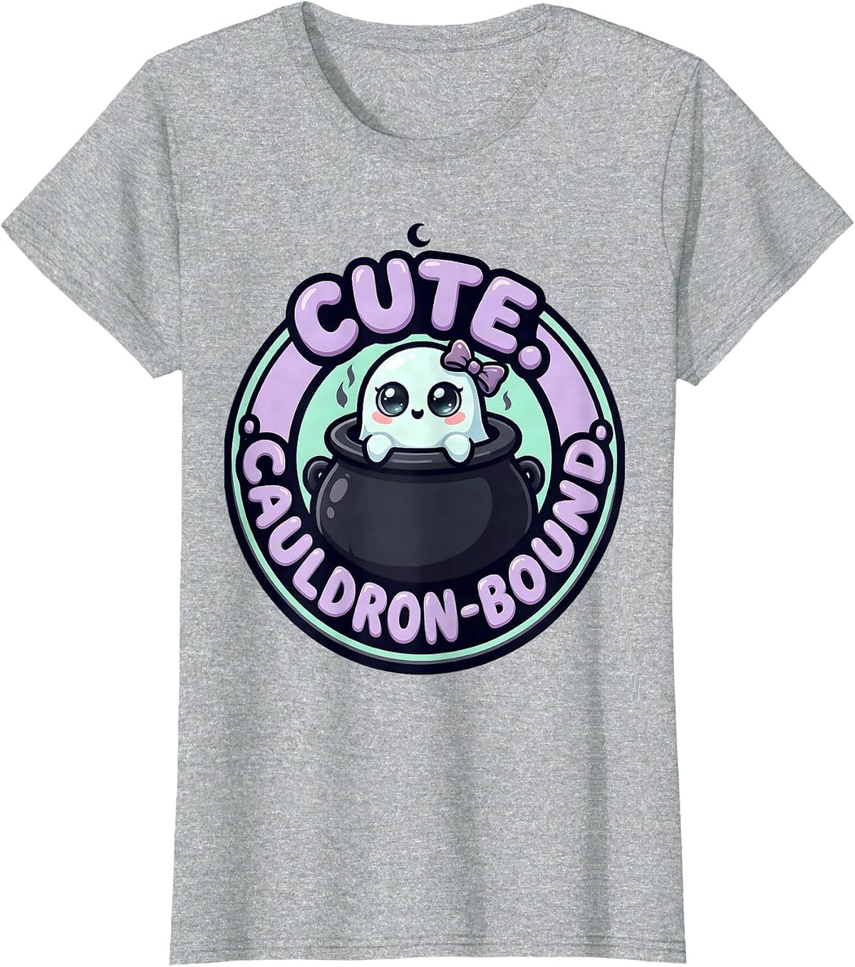 Cute Cauldron-Bound Cartoon Kawaii Pastel Goth Creepy-Cute T-Shirt - Heather Grey