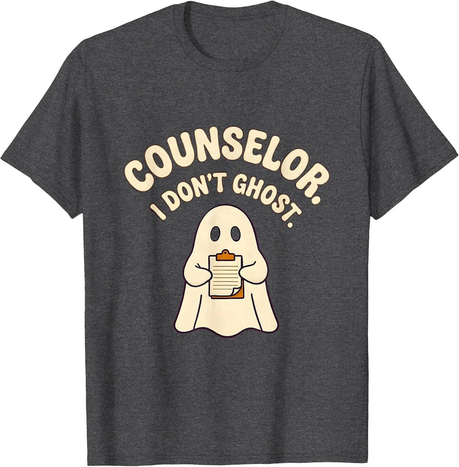 Men's Counselor I Don't Ghost Mental Health Halloween Awareness T-Shirt - Dark Heather Grey